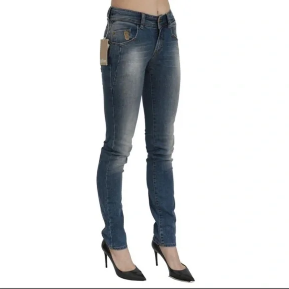 John Galliano Blue Washed Mid Waist Slim Fit Trouser Cotton Jeans